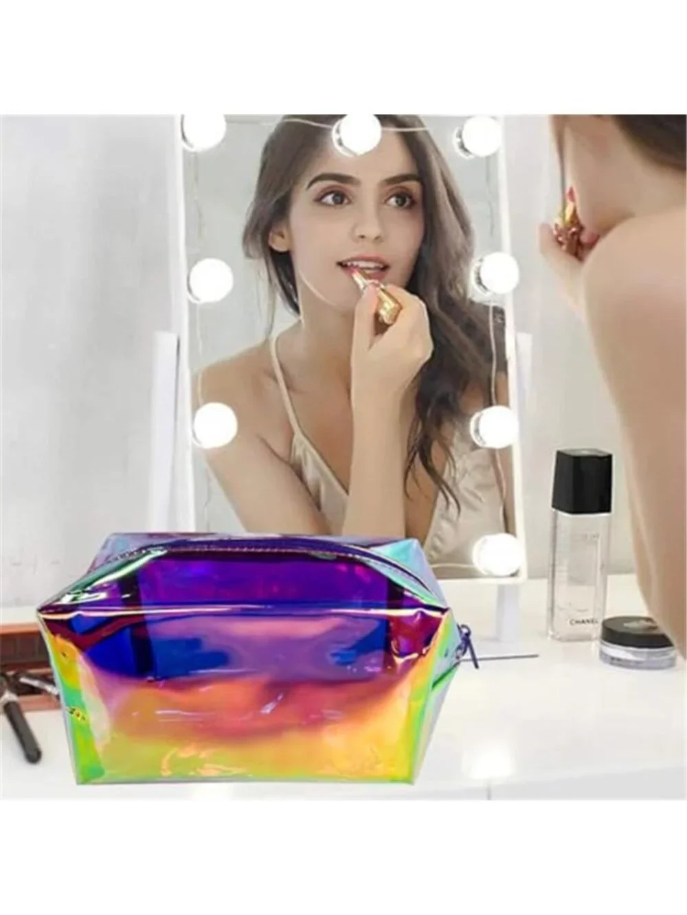Purple Holographic PVC Cosmetic Toiletry Bag Laser Waterproof Toiletry
